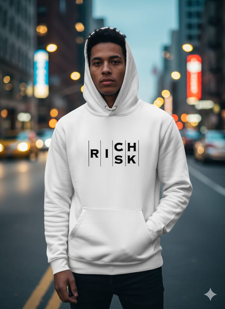 RICH RISK — Minimalist Premium Hoodie (White Edition)