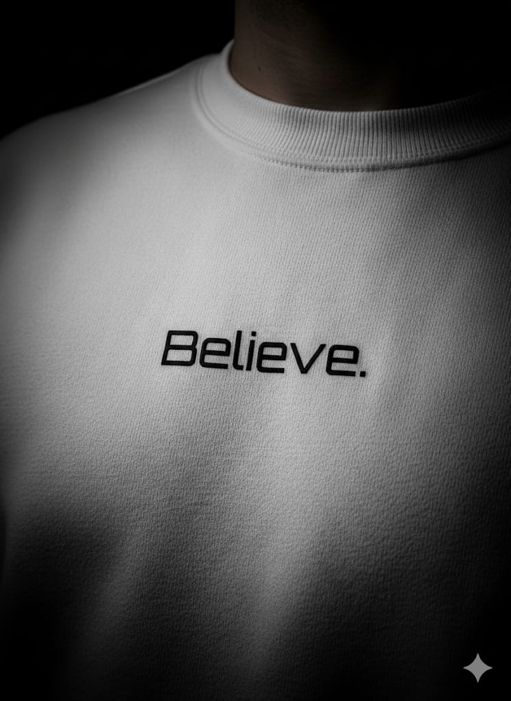 Believe.” Minimalist White Premium Sweatshirt – Unisex Winter Streetwear